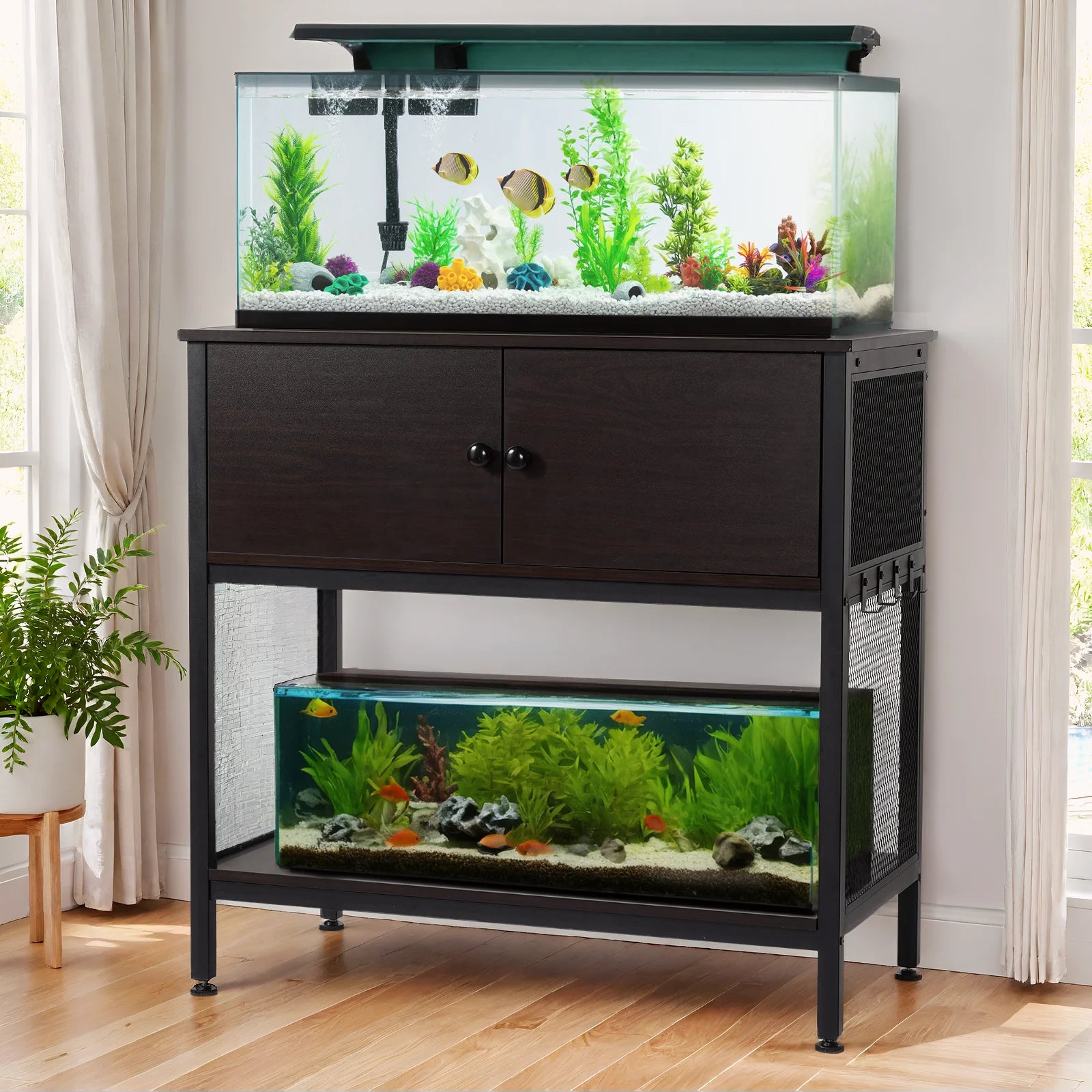 40-50 Gallon Fish Tank Stand with Cabinet, 38" Heavy Duty Reptile Tank Stand, Turtle Tank Stand, Capacity 700 Lbs, Adjustable Table Feet, Black