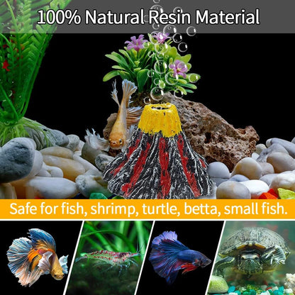 Aquarium Volcano with Air Stone Bubbler, Realistic Fish Tank Volcano Ornaments Bubble Maker for More Oxygen Aquarium Decor, Great Addition to Fish Tank Beta Aquarium (S= 3.4 X 2.2 X 0.8 Inch)