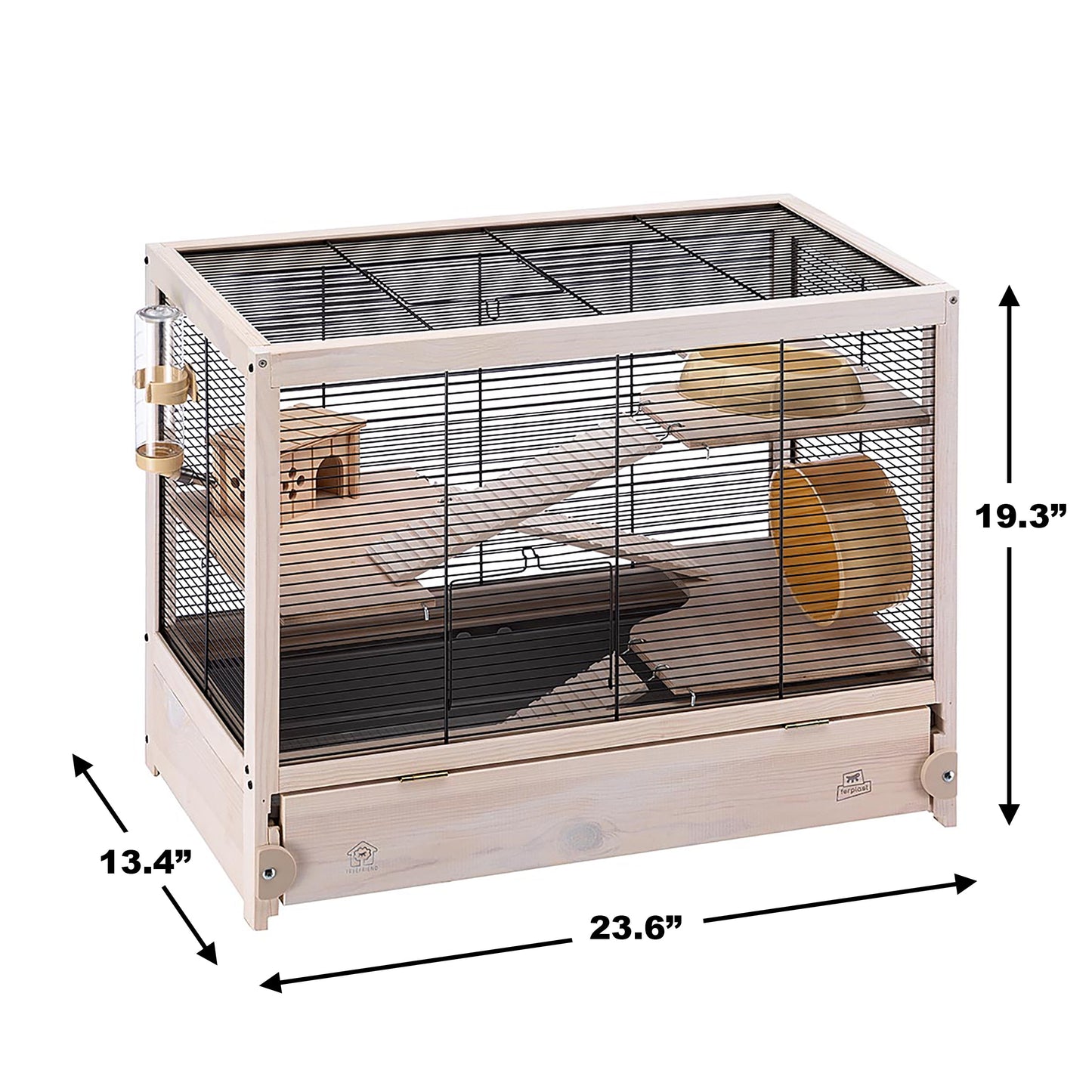 Hamsterville Hamster Cage | Natural Wood Hamster Cage Includes ALL Accessories | 23.6L X 13.4W X 19.3H Inches, 15 Lbs.