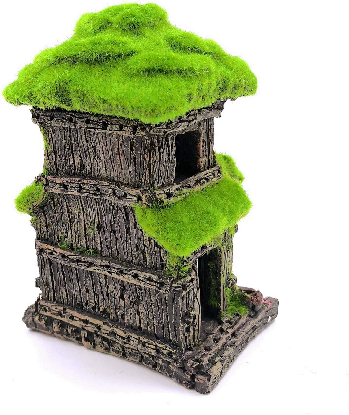 Aquarium Decorations Fish Hideout House Betta Cave with Green Lifelike Moss (Style 3)