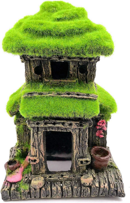 Aquarium Decorations Fish Hideout House Betta Cave with Green Lifelike Moss (Style 3)