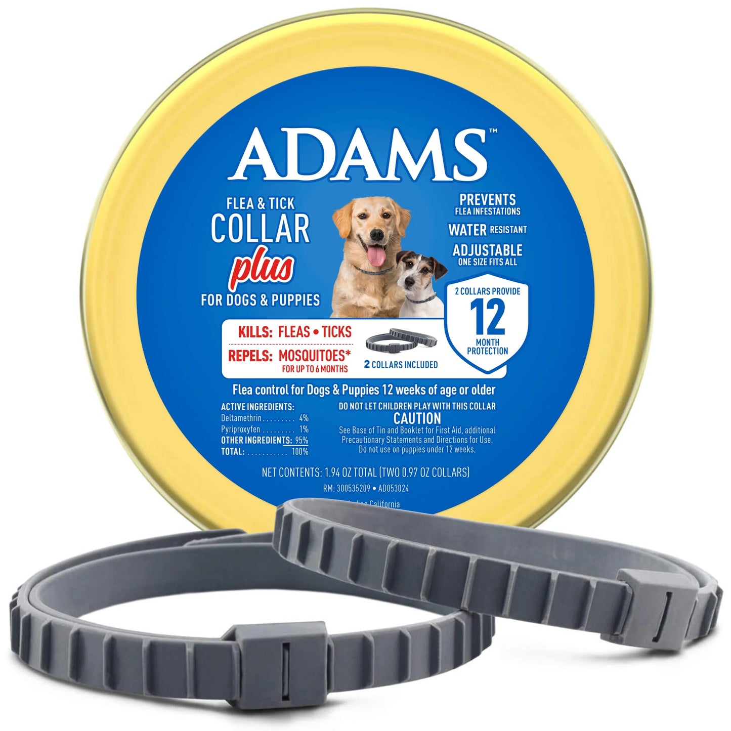 Flea & Tick Collar plus for Dogs & Puppies, 2 Collars, One Size