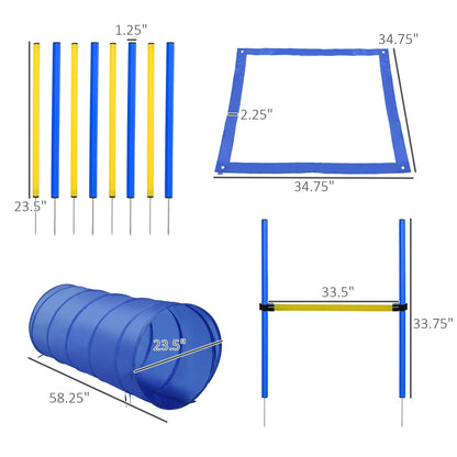 4PC Obstacle Dog Agility Training Course Kit Backyard Competitive Equipment- Blue/Yellow