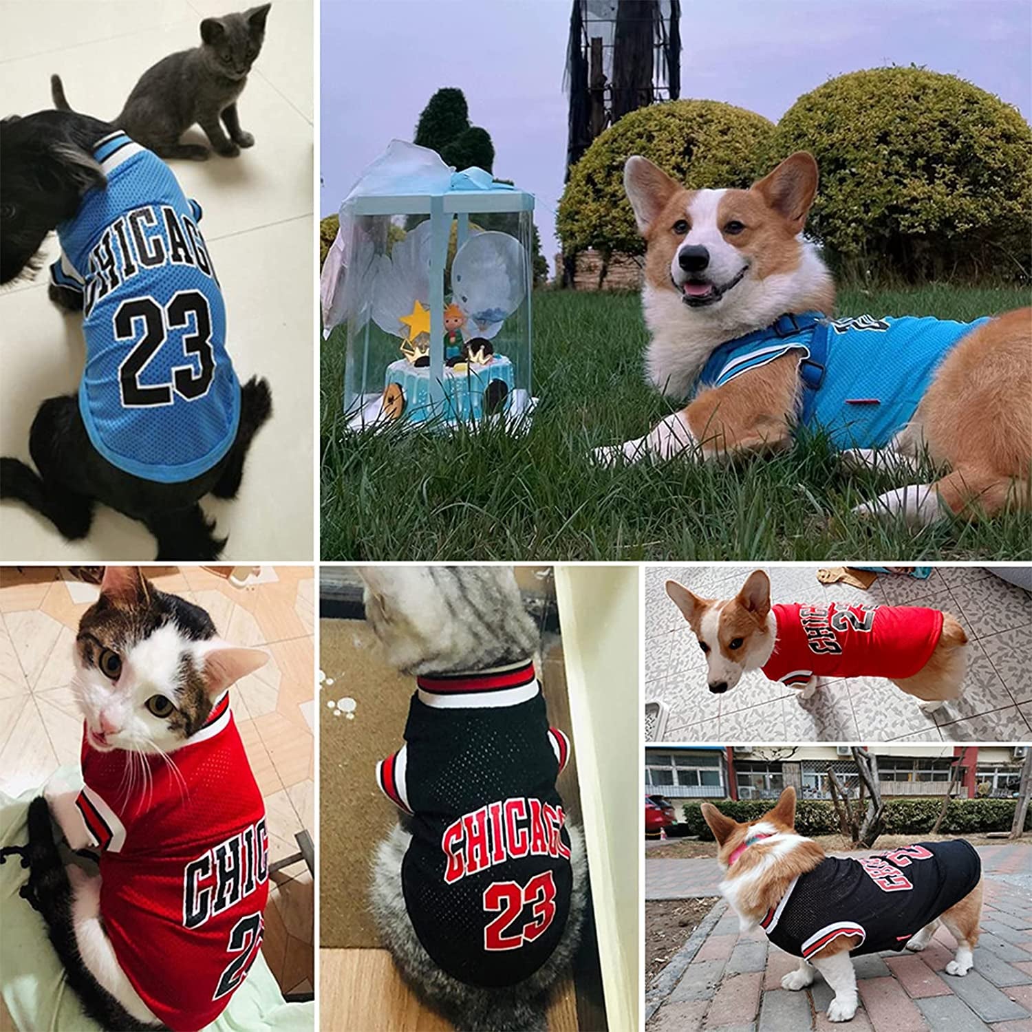 Dog Basketball Jersey Clothes Boy Girl Pet Vest Puppy Shirt Apparel Cute Summer Fashion Cotton Tshirt for Large Dogs, Medium & Small Chihuahua,Yorkies BLUE+RED Large-Back,13.78In ,Chest 18.9In