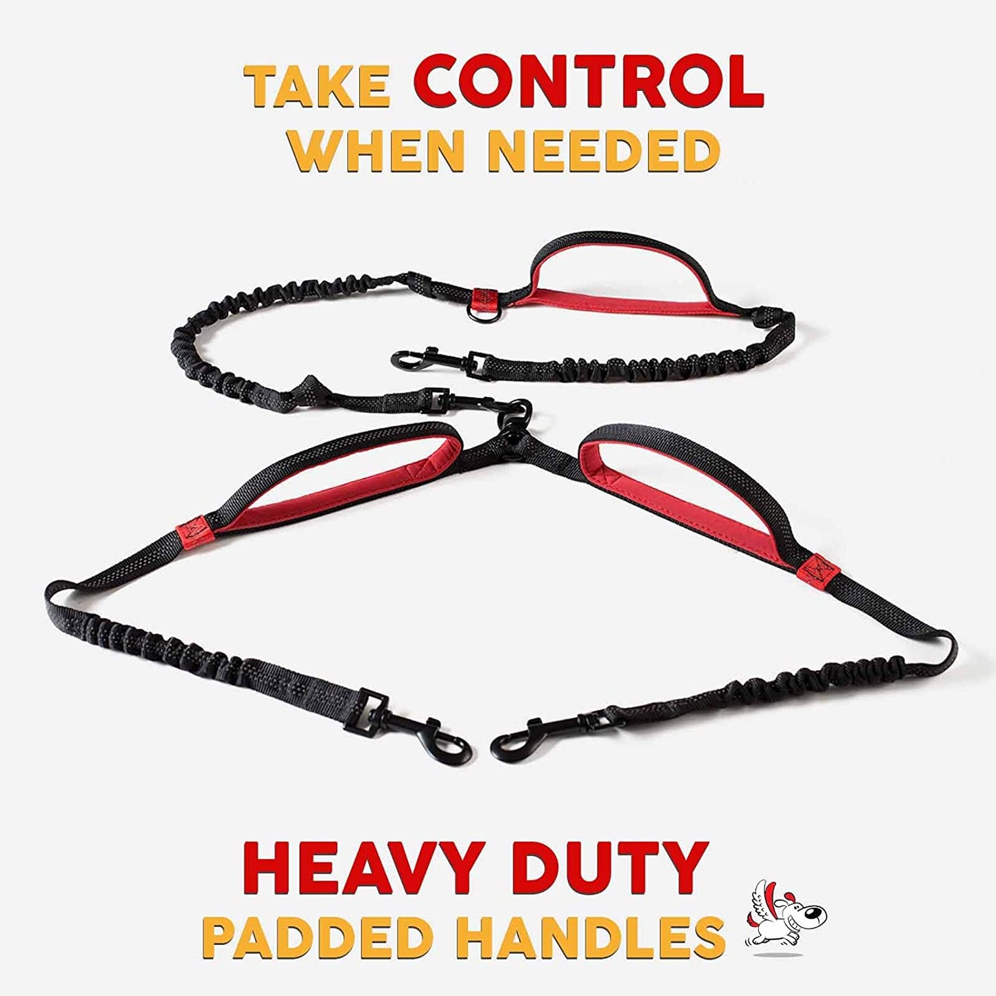 Hands Free Double Dog Leash for Small Dogs - Dual Dog Leash - Two Dog Leash No Tangle - Multiple Dog Leash for 2 Dogs - Double Leash - Leash Splitter - Double Clip Leash Coupler (Small, Black & Red)