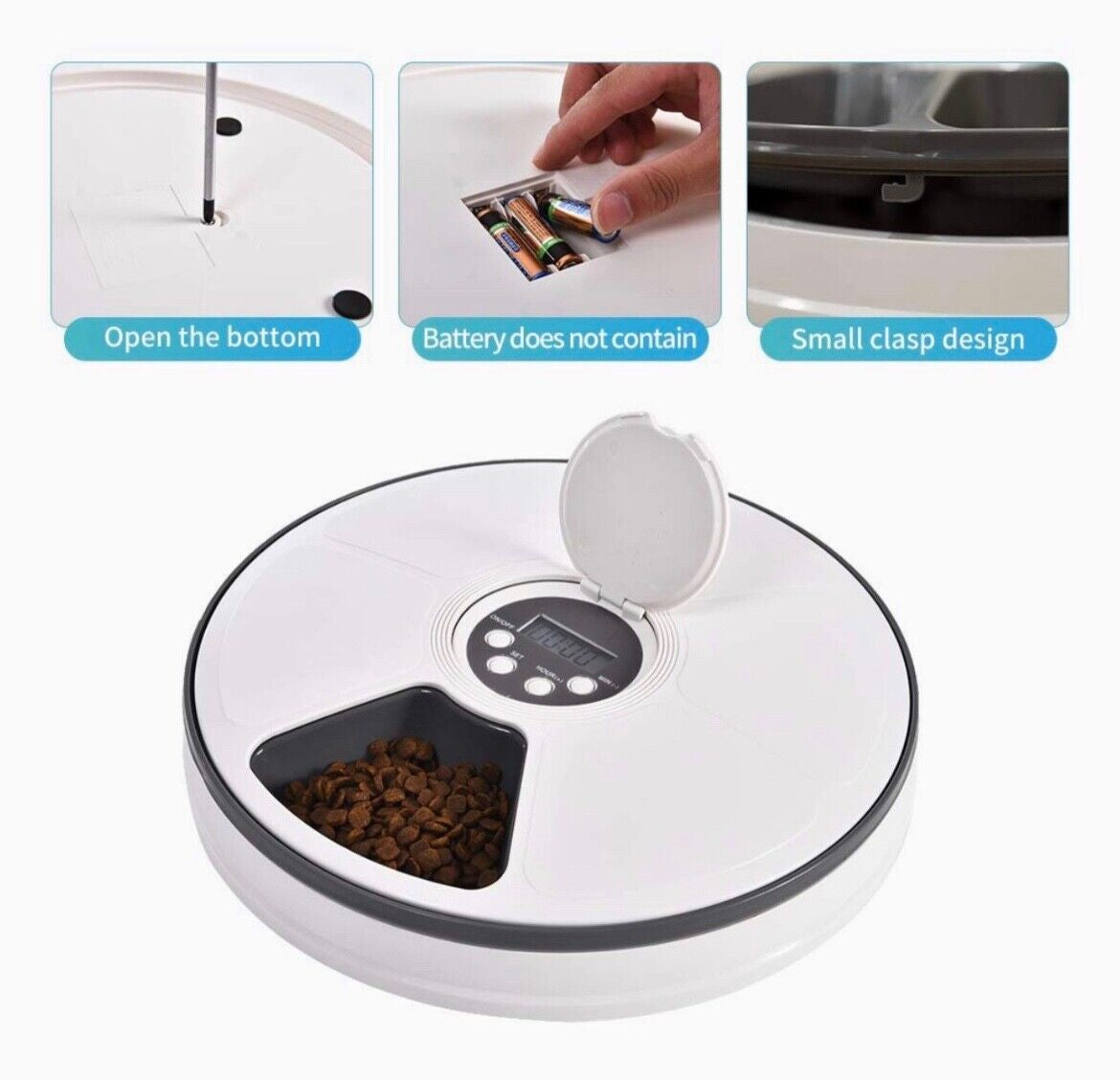 Automatic Pet Feeder for Cats and Dogs - Dry or Wet Food Dispenser - 6 Meal Tray