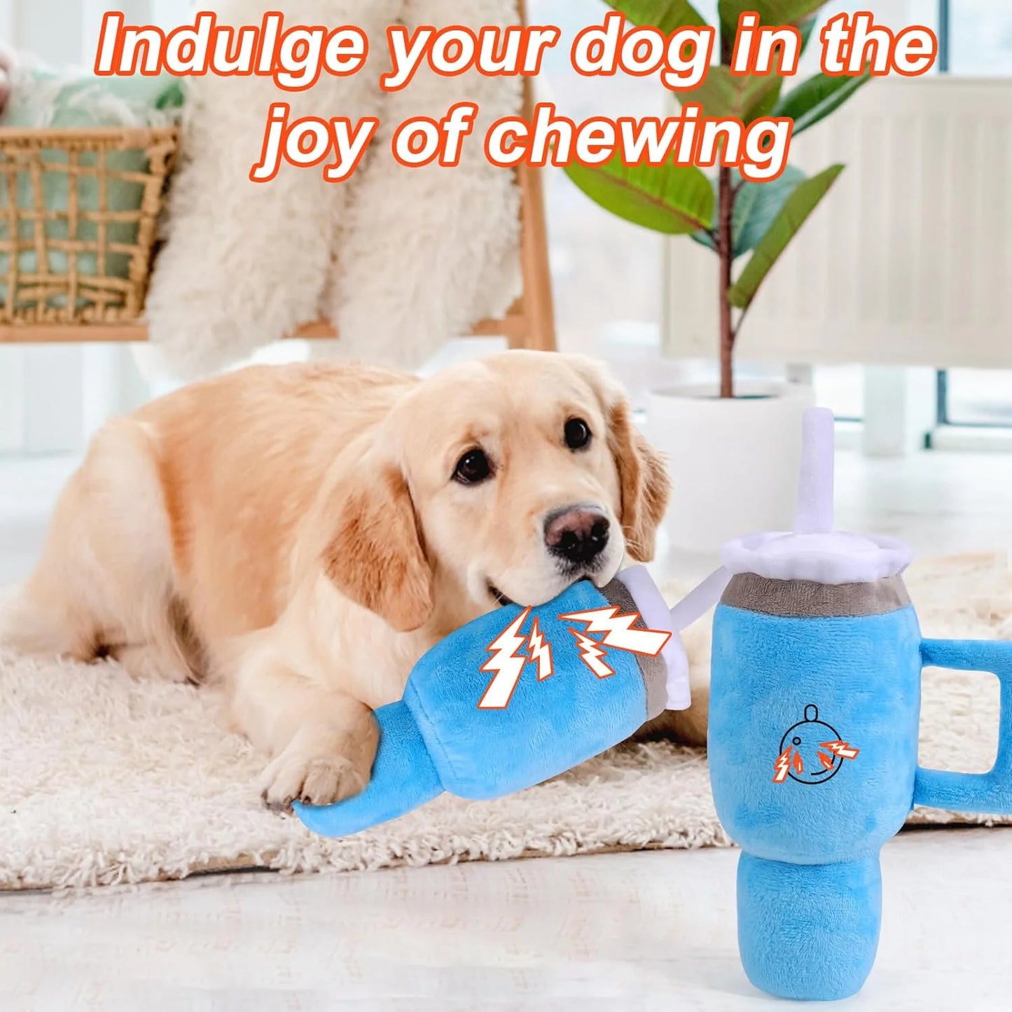 Cute Squeaky Dog Toys Cup, Soft Tumbler Funny Dog Toys for Aggressive Chewers, Safety Design Dog Toys, Fluff and Tuff Dog Toys for Small/Medium/Large Dog Exercise and Accompany(Blue)