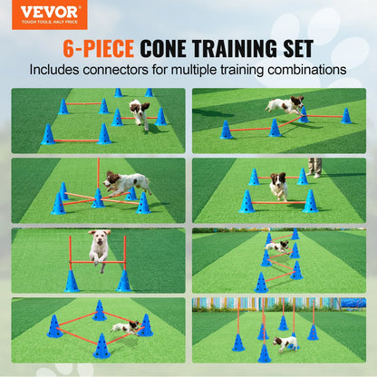 VEVOR Dog Agility Hurdle Cone Set 6 PCS Kit-12 Xcones 6 Xagility Rods with Bag