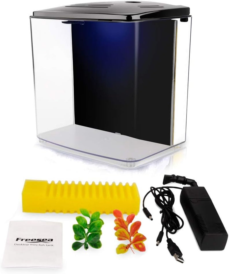 1.4 Gallon Betta Aquarium Starter Kits Square Fish Tank with LED Light and Filter Pump