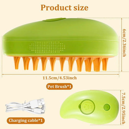 3 in 1 Steamy Cat Brush,Cat Steam Brush for Massage Removing Tangled Loose Hair,Self Cleaning Steam Cat Grooming Brush,Misting Spray Cat Brush for Shedding with Water Tank,Green