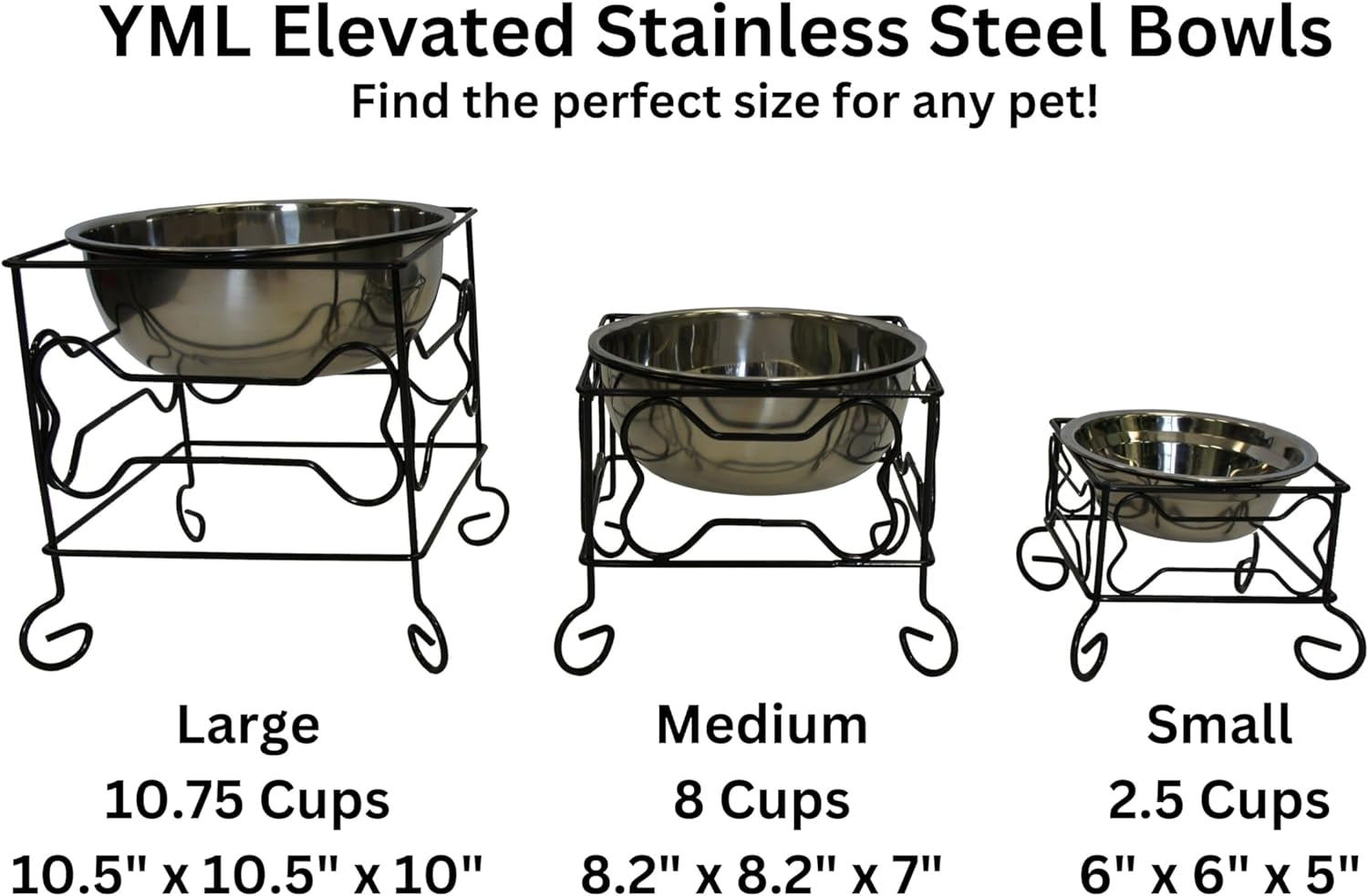 Elevated Stainless Steel Dog & Cat Bowl with Black Wrought Iron Stand, 10-Inch (10.75 Cups)