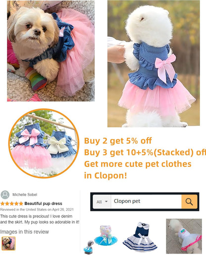 Dog Dress Cowboy Bow Jumpsuits Pets Party Clothes for Puppy Cat Lace Skirt Mesh Princess Tutu Dresses