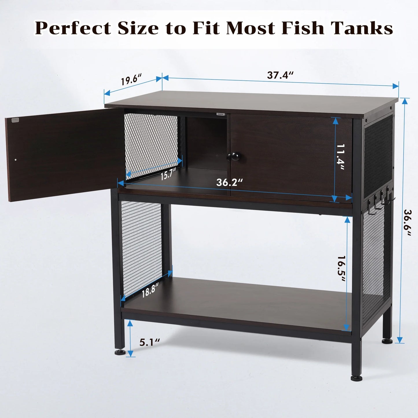 40-50 Gallon Fish Tank Stand with Cabinet, 38" Heavy Duty Reptile Tank Stand, Turtle Tank Stand, Capacity 700 Lbs, Adjustable Table Feet, Black