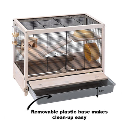 Hamsterville Hamster Cage | Natural Wood Hamster Cage Includes ALL Accessories | 23.6L X 13.4W X 19.3H Inches, 15 Lbs.