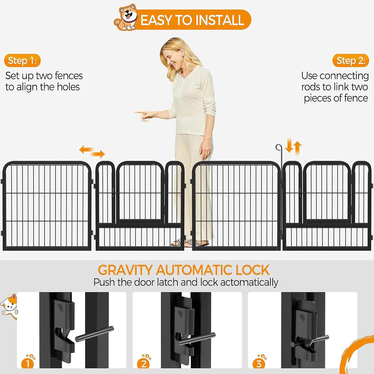 Dog Playpen Outdoor 24 Inch 16 Panels Indoor Dog Fence Metal Dog Pen Heavy Duty Pet Puppy Exercise Pen for RV Camping Garden Yard