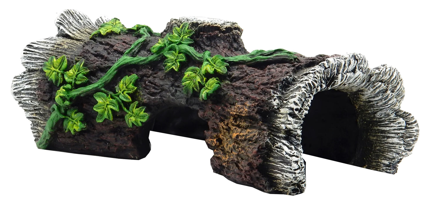 X-Large Wood Log Reptile Ornament - Brown, White, Green