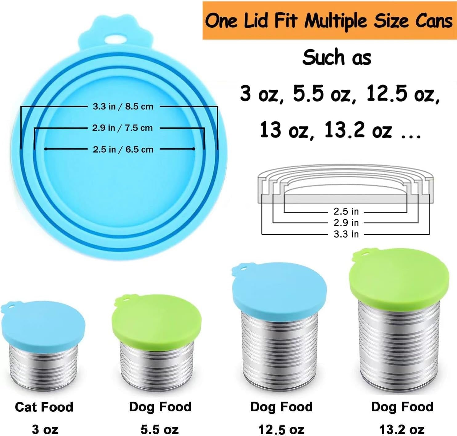 Pet Food Can Cover Silicone Can Lids for Dog and Cat Food(Universal Size,One Fit 3 Standard Size Food Cans),Blue and Green