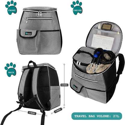 Dog Travel Bag Backpack, Airline Approved Dog Bags for Traveling, Puppy Diaper Bag Supplies, Pet Camping Essentials Hiking Accessories Dog Gift, Food Container, Collapsible Bowls, Stripe Black