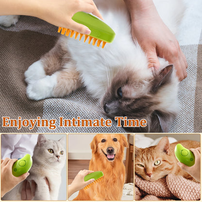 3 in 1 Steamy Cat Brush,Cat Steam Brush for Massage Removing Tangled Loose Hair,Self Cleaning Steam Cat Grooming Brush,Misting Spray Cat Brush for Shedding with Water Tank,Green