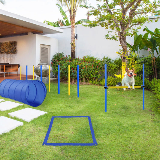 4PC Obstacle Dog Agility Training Course Kit Backyard Competitive Equipment- Blue/Yellow