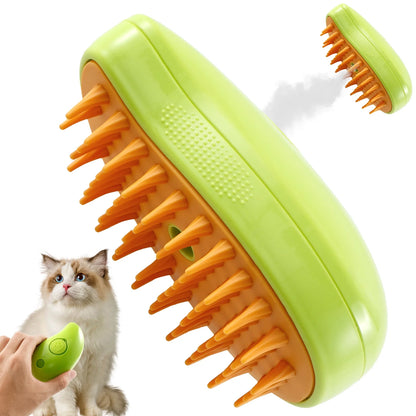 3 in 1 Steamy Cat Brush,Cat Steam Brush for Massage Removing Tangled Loose Hair,Self Cleaning Steam Cat Grooming Brush,Misting Spray Cat Brush for Shedding with Water Tank,Green