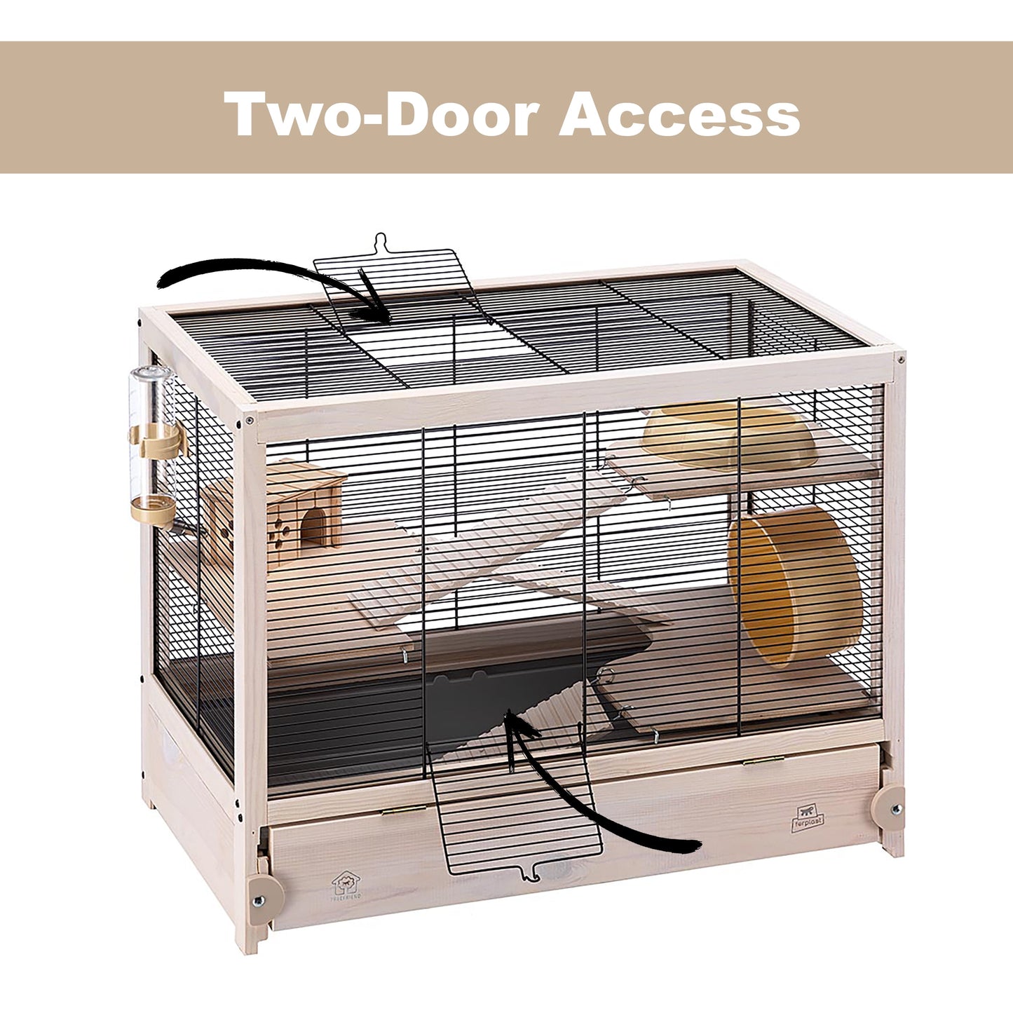 Hamsterville Hamster Cage | Natural Wood Hamster Cage Includes ALL Accessories | 23.6L X 13.4W X 19.3H Inches, 15 Lbs.