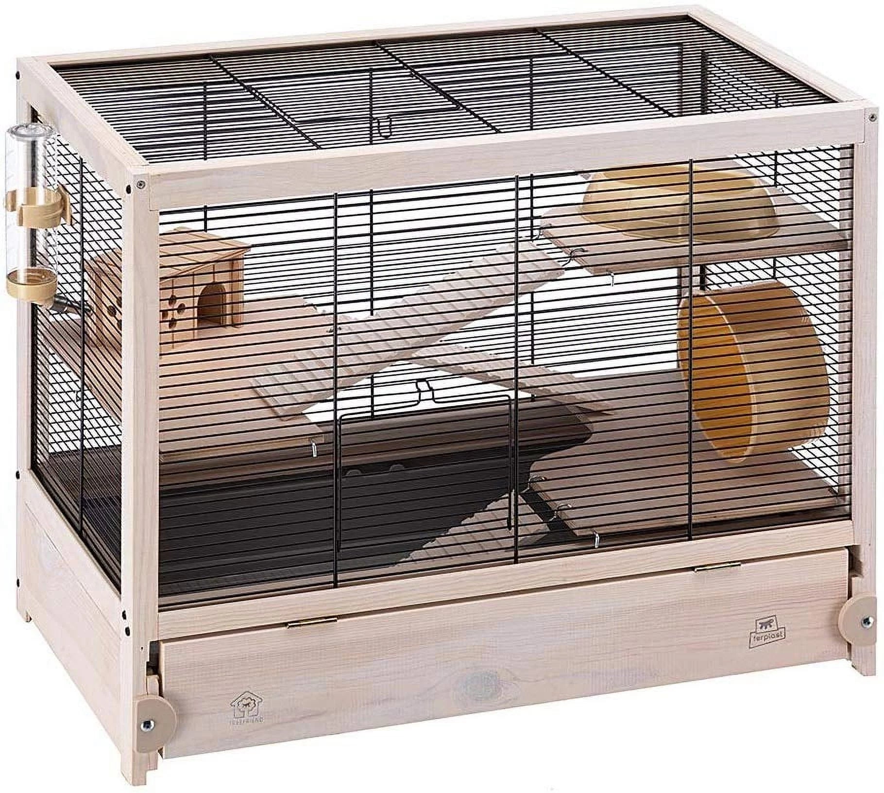 Hamsterville Hamster Cage | Natural Wood Hamster Cage Includes ALL Accessories | 23.6L X 13.4W X 19.3H Inches, 15 Lbs.