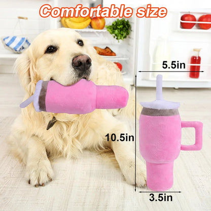 Cute Squeaky Dog Toys Cup, Soft Tumbler Funny Dog Toys for Aggressive Chewers, Safety Design Dog Toys, Fluff and Tuff Dog Toys for Small/Medium/Large Dog Exercise and Accompany(Blue)