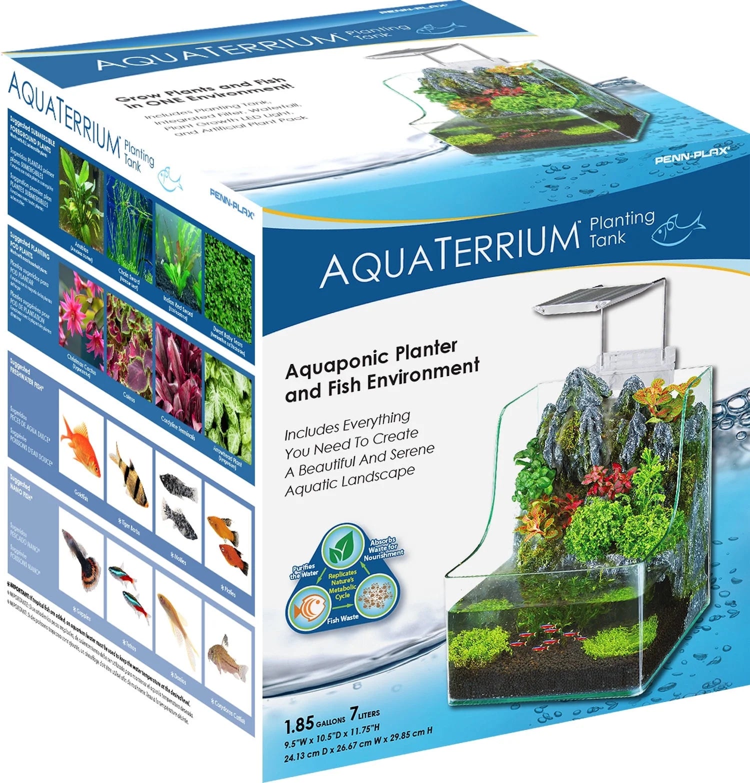 Aquaterrium Tank - Hydroponic Glass Aquarium for Live Plants and Fish - 1.85 Gallons