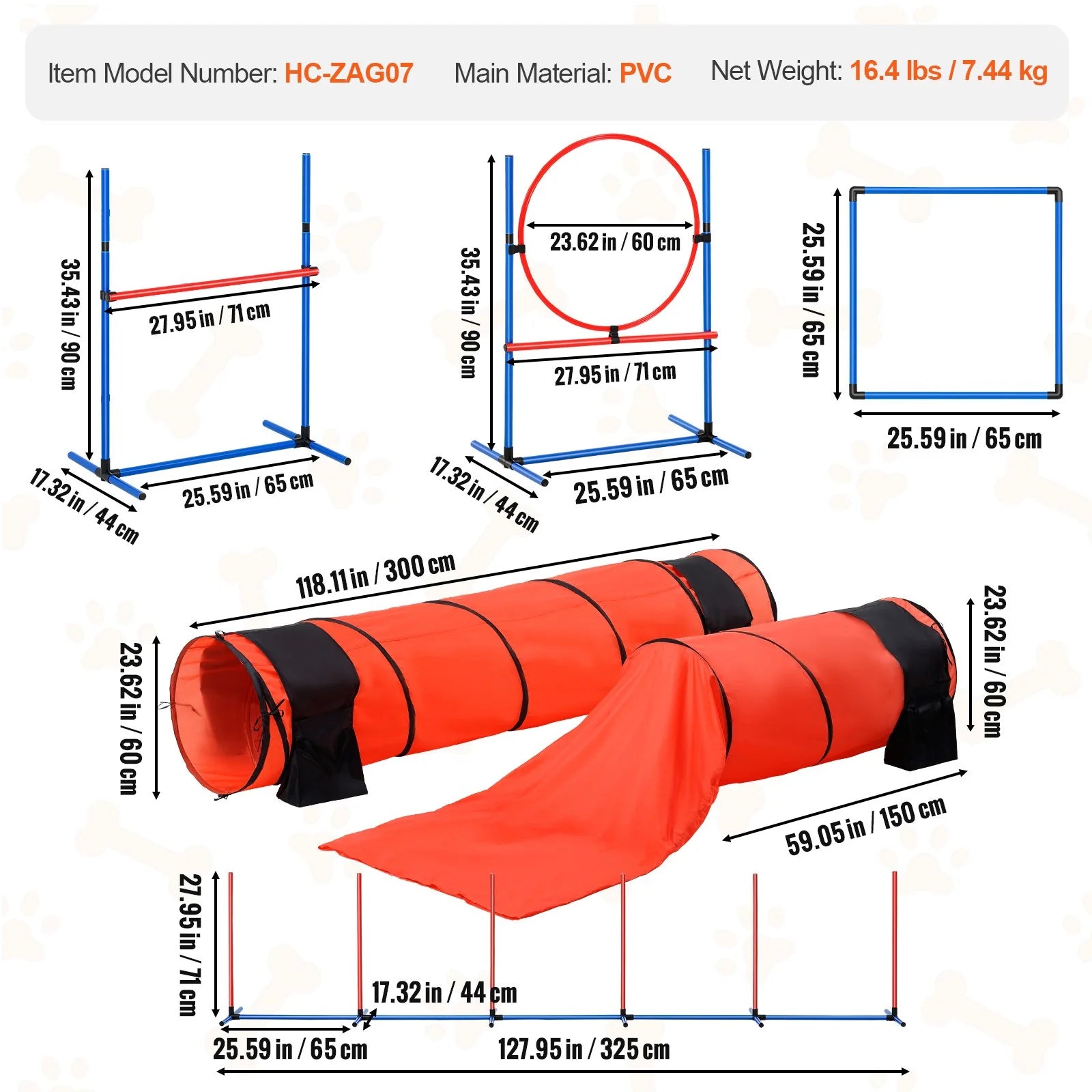 VEVOR Dog Agility Training Equipment 7 PCS Set Upgrade W/ Hurdles 2 Tunnels Ring