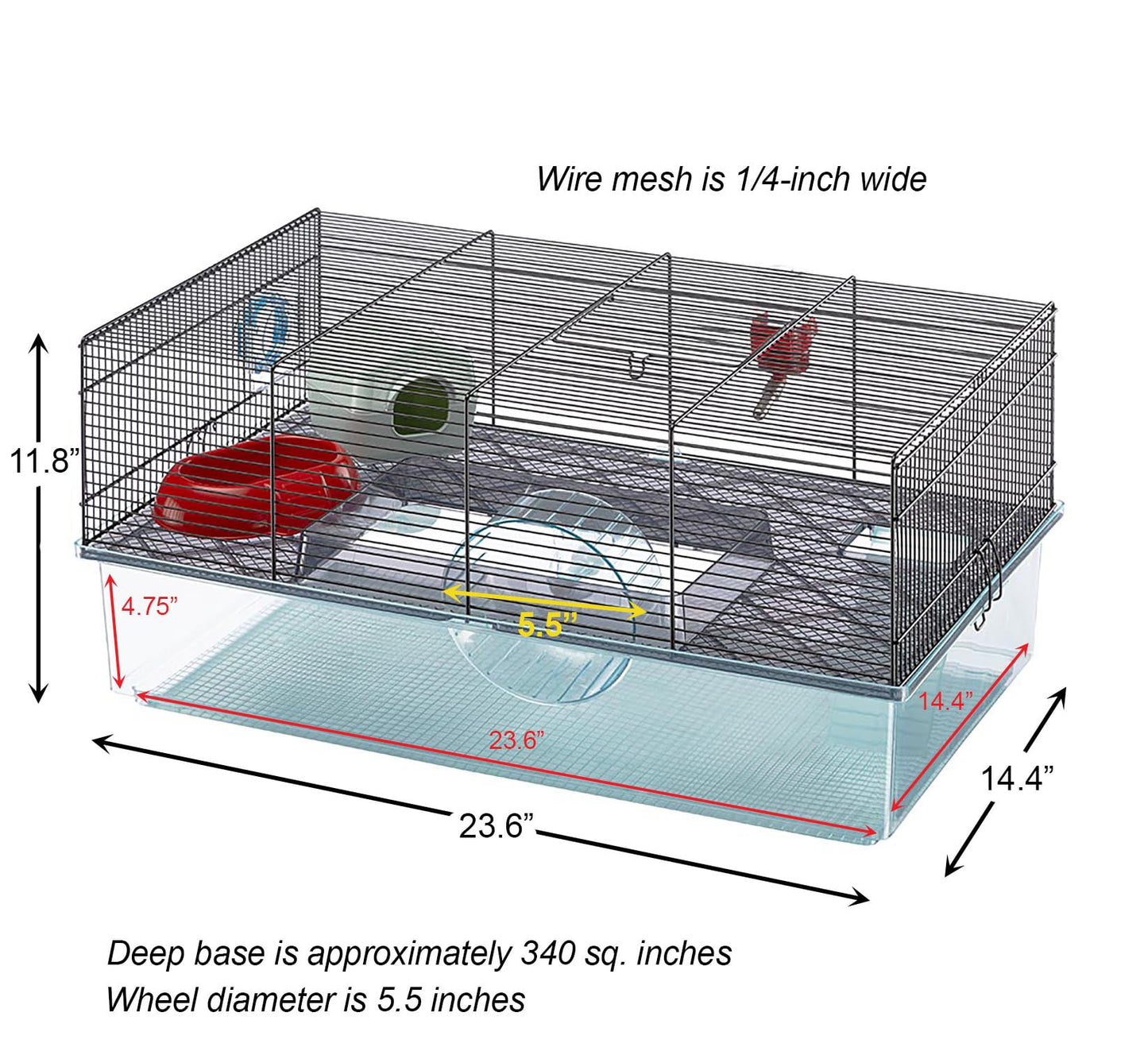 Favola Hamster Cage Includes Free Water Bottle, Exercise Wheel, Food Dish & Hamster Hide-Out Large Hamster Cage Measures 23.6L X 14.4W X 11.8H-Inches & Includes 1-Year Manufacturer'S Warranty