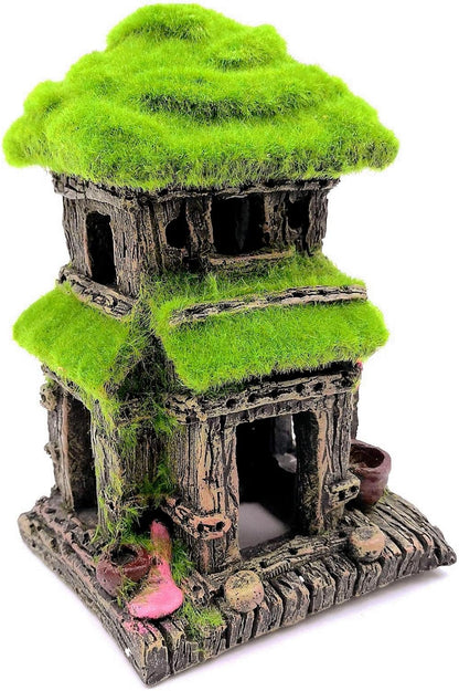 Aquarium Decorations Fish Hideout House Betta Cave with Green Lifelike Moss (Style 3)