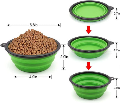 Collapsible Bowls, 2 Pack Water Bowls for Cats Dogs, Portable Pet Feeding Watering Dish for Walking Parking Traveling with 2 Carabiners (Large, Blue+Green)