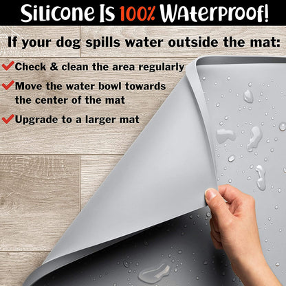 Dog Food Mat – Waterproof Dog Bowl Mat for Food and Water, Silicone Pet Feeding Mats for Floors, Non-Slip Placemat with High Edges for Dogs Bowls, Puppy Essentials (Large: 24"X16", Mist)