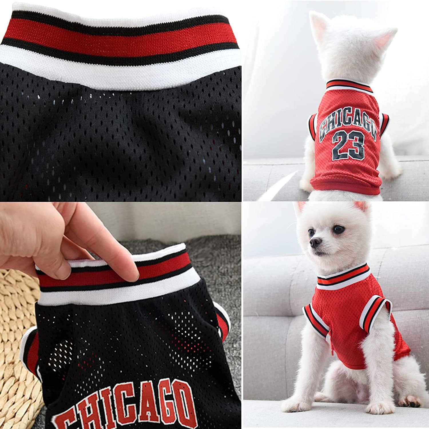 Dog Basketball Jersey Clothes Boy Girl Pet Vest Puppy Shirt Apparel Cute Summer Fashion Cotton Tshirt for Large Dogs, Medium & Small Chihuahua,Yorkies BLUE+RED Large-Back,13.78In ,Chest 18.9In