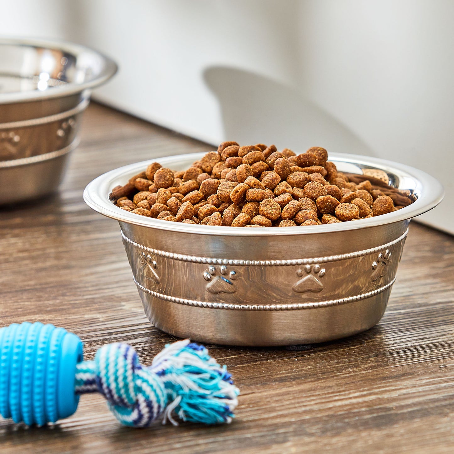 Stainless Steel Paw & Beads Imprint Dog Bowl Small