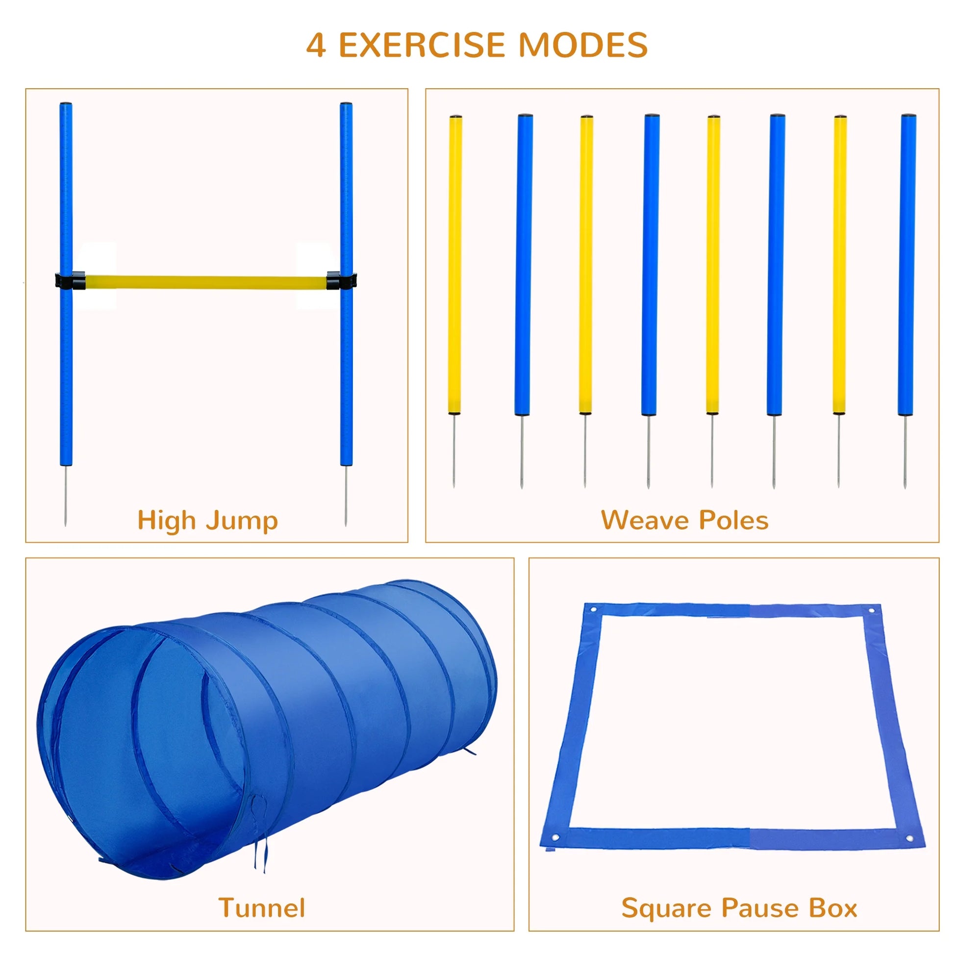 4PC Obstacle Dog Agility Training Course Kit Backyard Competitive Equipment- Blue/Yellow