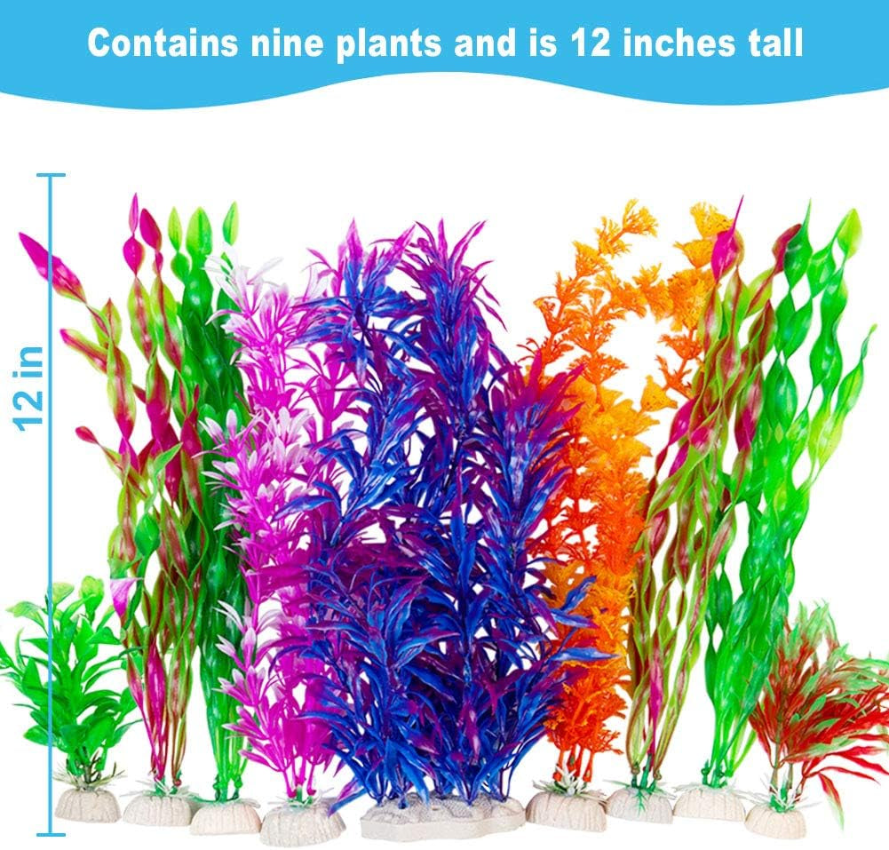 9 Pack Large Aquarium Plants Artificial Aquatic Plants, Simulate Plants and Aquarium Landscape Vividly (12Inch) NTS