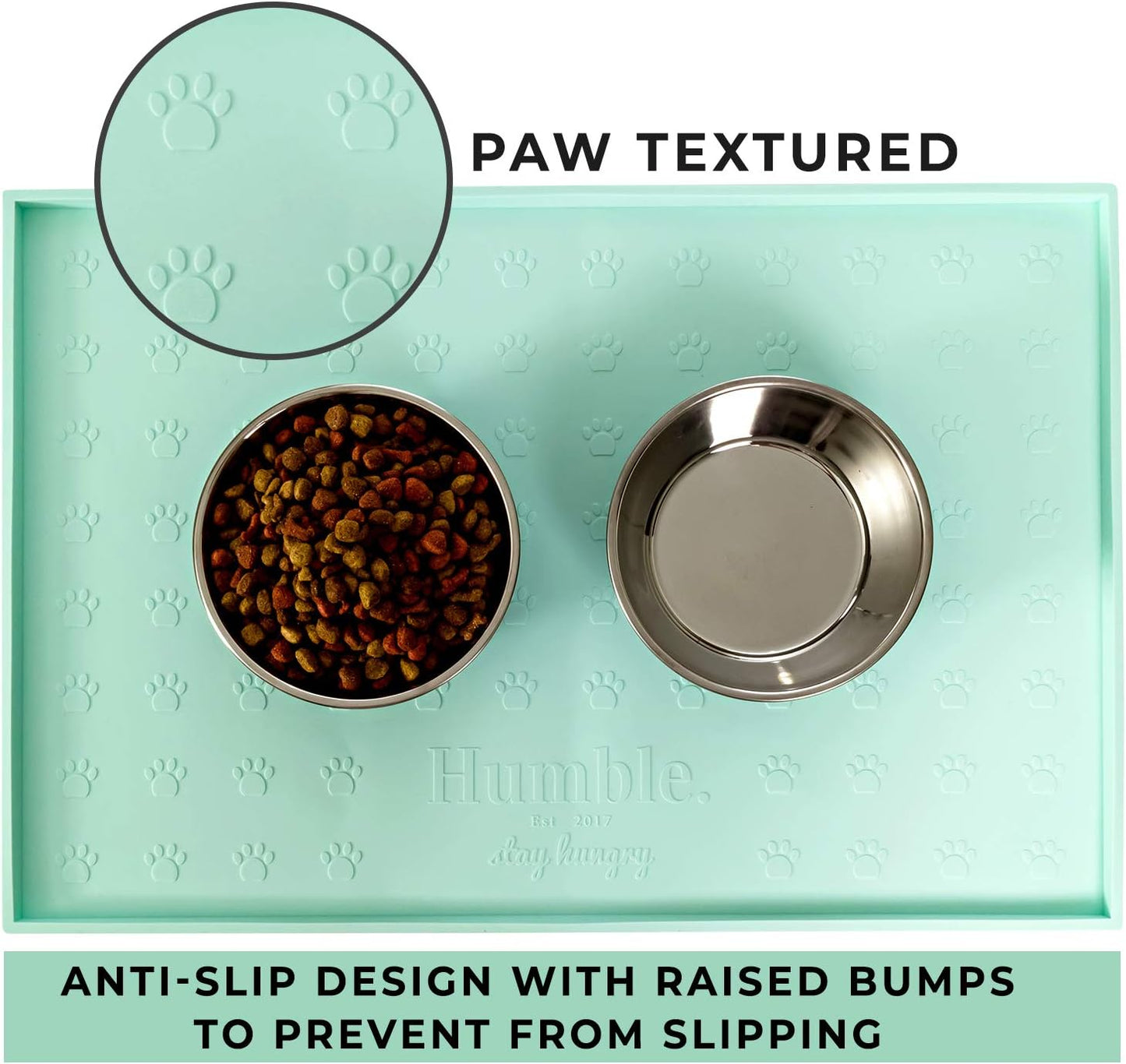 Food Mat Feeding Tray - Non-Slip, Anti-Spill, Raised Dog Food Mat, Easy Clean Waterproof - Premium Quality Silicone - Perfect for Dog Bowl Mat and Cat Feeding Mat Tray, 24"X16" (Cool Mint)