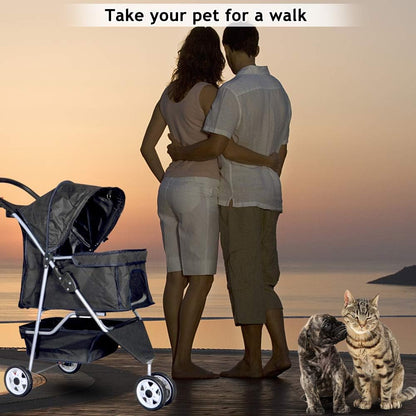 Pet Stroller Jogger Cat Dog Cage 3 Wheels Stroller Travel Folding Carrier Strolling Cart with Cup Holders and Removable Liner 35Lbs Capacity Large Doggie Stroller for Small-Medium Dogs, Cats Black