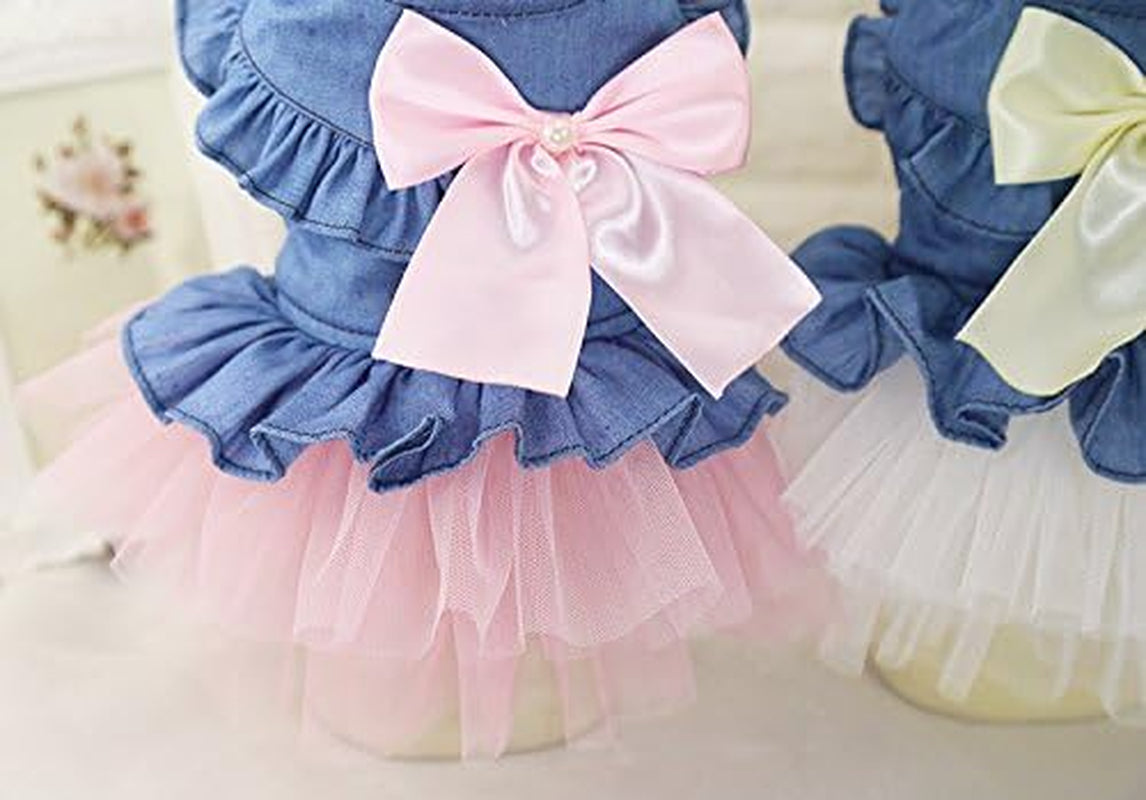 Dog Dress Cowboy Bow Jumpsuits Pets Party Clothes for Puppy Cat Lace Skirt Mesh Princess Tutu Dresses