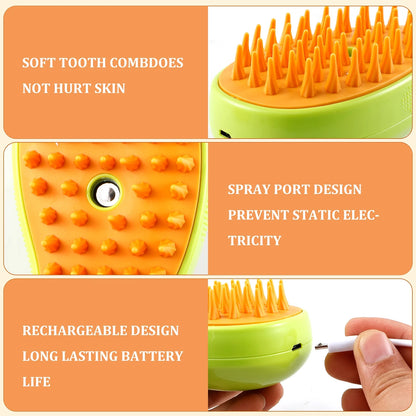 3 in 1 Steamy Cat Brush,Cat Steam Brush for Massage Removing Tangled Loose Hair,Self Cleaning Steam Cat Grooming Brush,Misting Spray Cat Brush for Shedding with Water Tank,Green