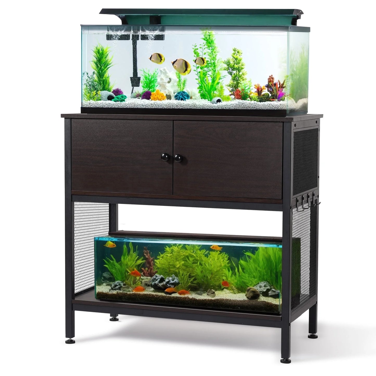 40-50 Gallon Fish Tank Stand with Cabinet, 38" Heavy Duty Reptile Tank Stand, Turtle Tank Stand, Capacity 700 Lbs, Adjustable Table Feet, Black