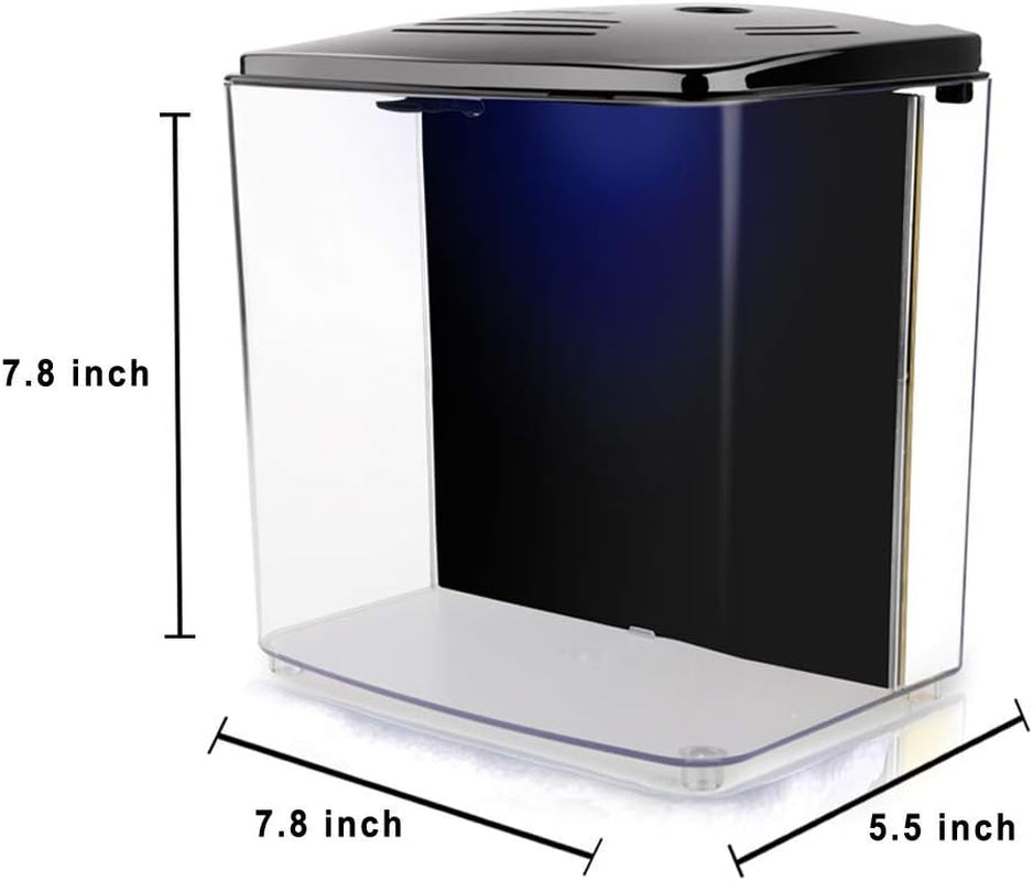 1.4 Gallon Betta Aquarium Starter Kits Square Fish Tank with LED Light and Filter Pump