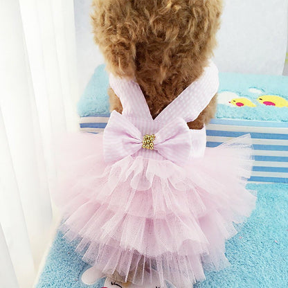 Dog Dress Cowboy Bow Jumpsuits Pets Party Clothes for Puppy Cat Lace Skirt Mesh Princess Tutu Dresses