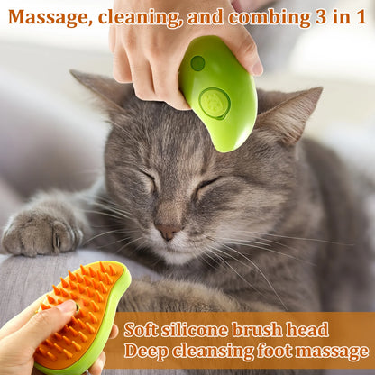 3 in 1 Steamy Cat Brush,Cat Steam Brush for Massage Removing Tangled Loose Hair,Self Cleaning Steam Cat Grooming Brush,Misting Spray Cat Brush for Shedding with Water Tank,Green